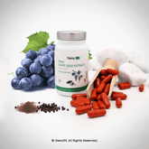 a bottle of grape seed extract next to a pile of grapes